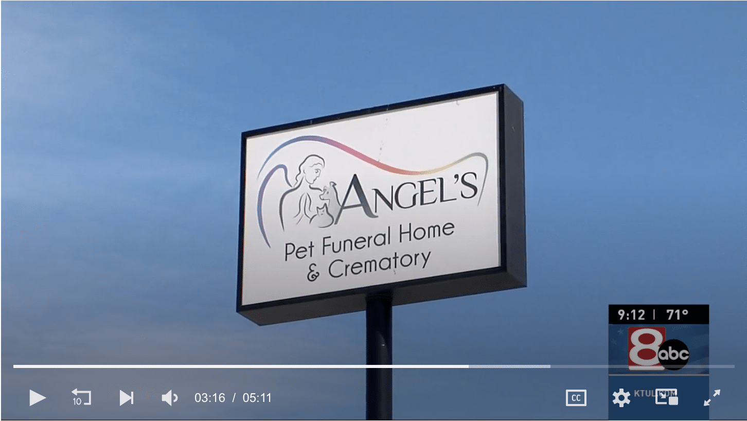 Angel's Pet Funeral Home Featured on KTUL Good Day Tulsa building sign broken arrow